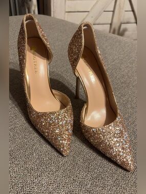Sparkling Rose Gold Pointed-Toe Stiletto Heels